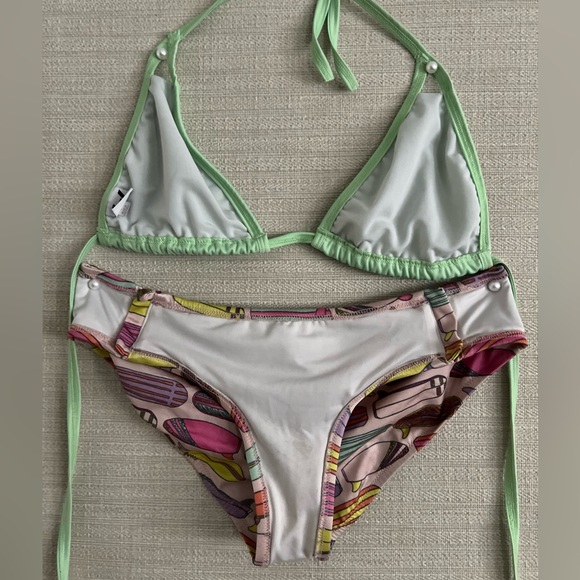 Vintage VS Zipper Bikini Bottom Surf Board Print Breakwater Top Swimsuit M & L - Picture 11 of 16